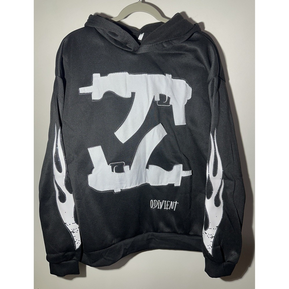 Choppa Krazy Hoodie with Bling flame on sleeves Size Large Soft fuzzy Inside NEW - Picture 2 of 6